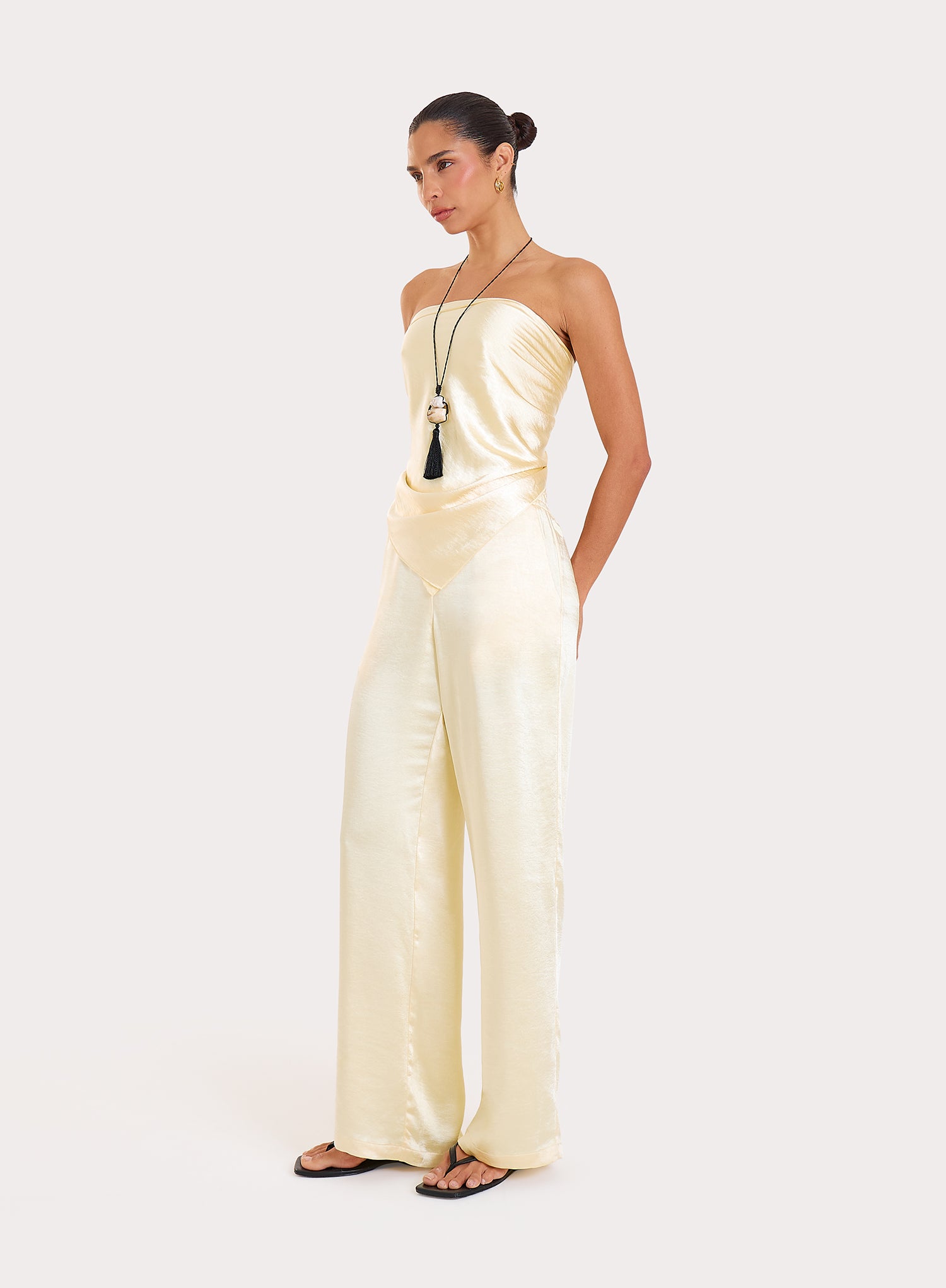 Lemon Satin Wide Leg Scarf Trousers
